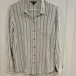 Lucky Brand Gray and White Striped Button Down Shirt
